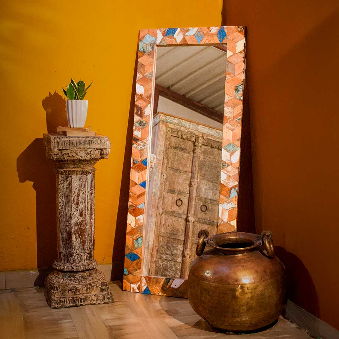 Reclaimed Wooden Mosaic Art Mirror Frame